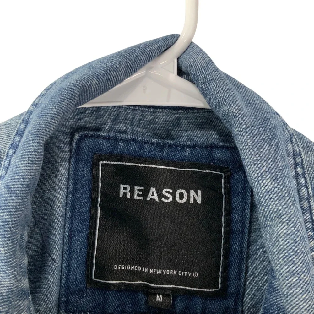 Reason Blue Button Up Gradient Denim Jacket M Collar Long Sleeve Graphic Print - Picture 6 of 9